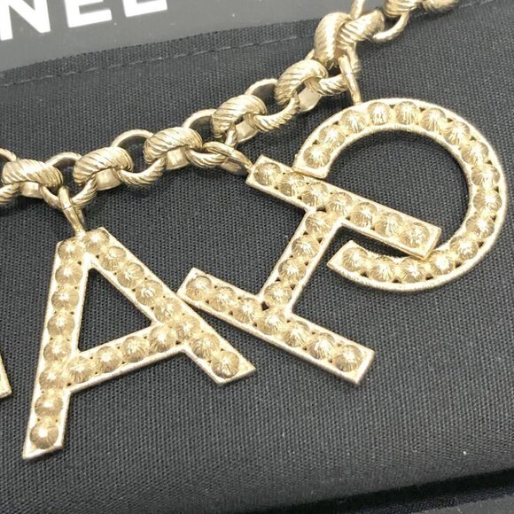 CHANEL CC Logo Rhinestone Charm Chain Bracelet 6.7" Gold Tone P19S Auth - Picture 6 of 8